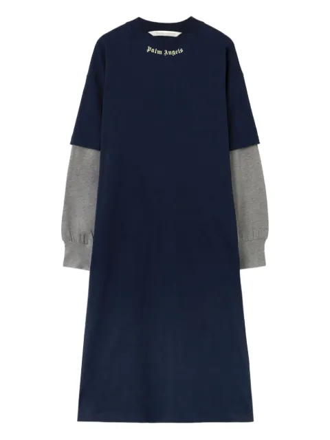 Palm Angels curved logo layered midi dress Blue PWDE005F25JER0014903