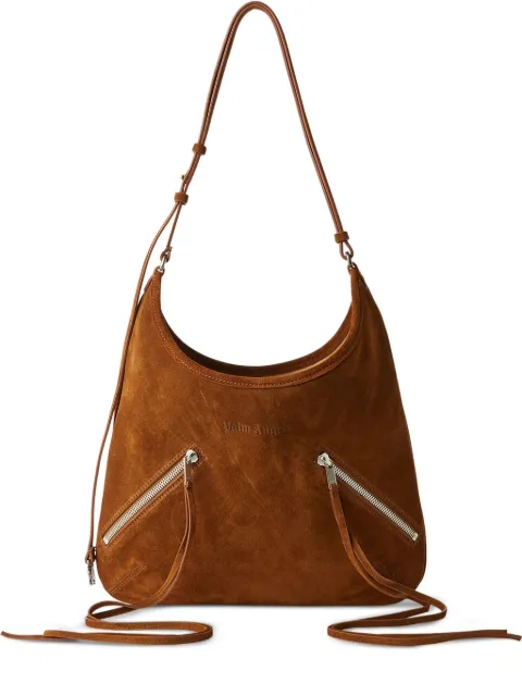 Palm Angels Maxi zip-up suede shoulder bag Brown PWNN03FF25LEA0016161