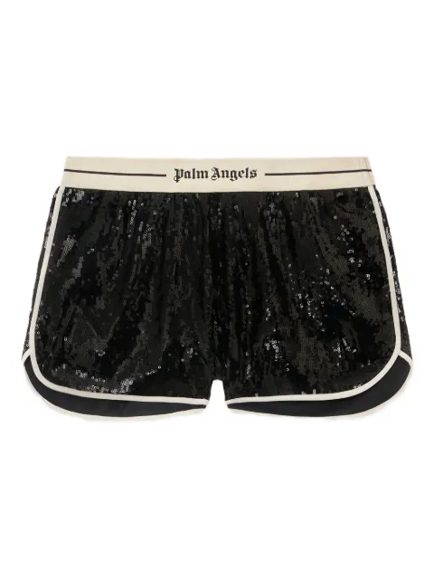 Palm Angels sequinned logo-waistband shorts Black PWCB058F25FAB0011003