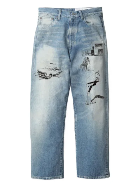 Neighborhood x One Of These Days printed jeans Blue 252SPODNPTM01