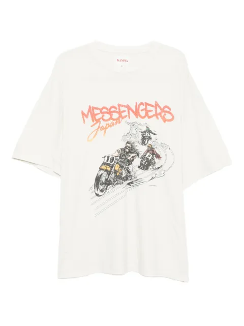 KAMIYA Motorbike Messengers-print distressed T-shirt Neutrals G15TS083WHITE
