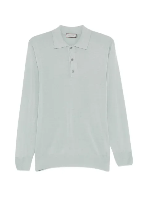 Canali button-up ribbed-knit polo shirt Blue C0017MK01149