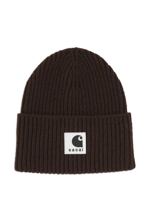 sacai xCarhartt WIP knit-woven beanie hat Brown 2500997S642