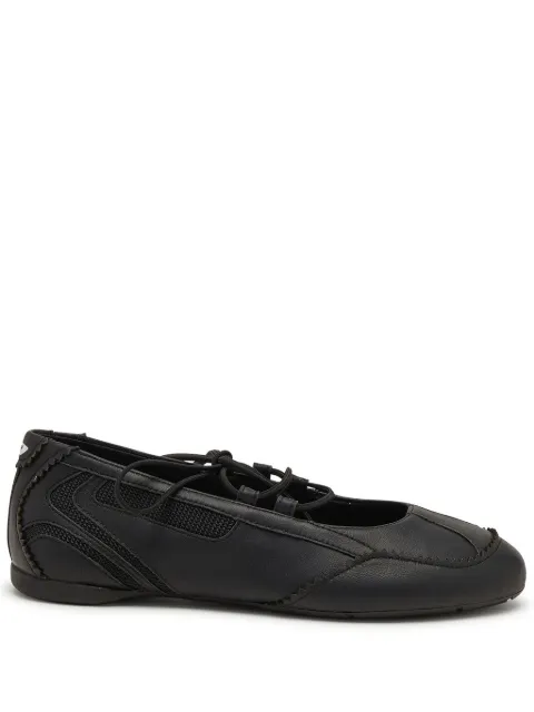 Diesel D-Mile - lace-up ballerina flats in leather and mesh Black Y03856P7477