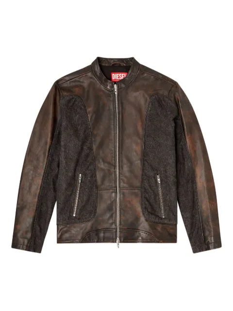 Diesel L-Krill-Dnm panelled leather jacket Brown A211190GSBK