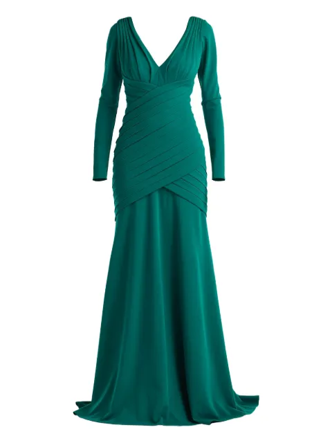 Tadashi Shoji pleated long-sleeve maxi dress Green BOS25694L