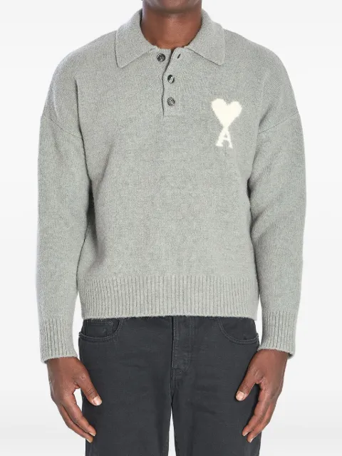 AMI Paris Ami de Coeur intarsia polo-shirt Grey UPL408KN0135