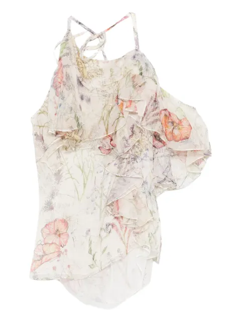 Alexander McQueen ruffled floral-print top Neutrals 858351QCAMO