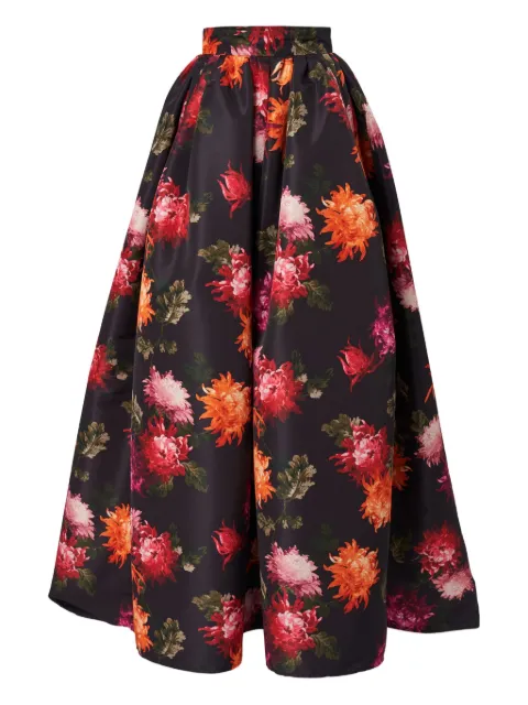 Carolina Herrera chrysanthemum-print ball maxi skirt Black C2611N313CYF