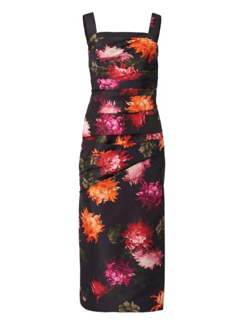 Carolina Herrera chrysanthemum-print draped midi dress Black C2611N521CYF