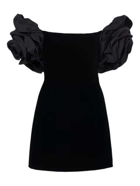 Carolina Herrera off-shoulder rosette velvet mini dress Black C2611N520STV