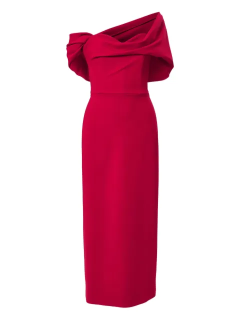 Carolina Herrera draped off-shoulder column midi dress Red C2611N501BWT