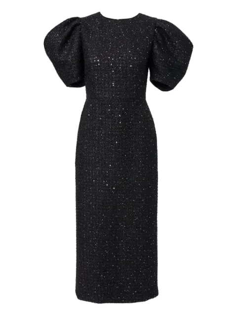 Carolina Herrera tweed puff-sleeve midi dress Black C2611N512LUT