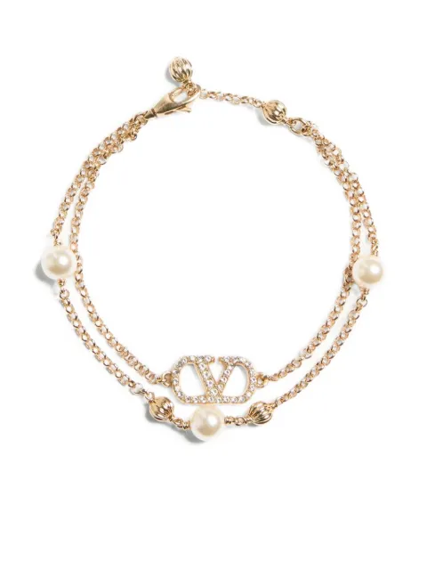 Valentino Garavani Vlogo Signature bracelet in metal pearls and swarovski crystals Gold WJ0BI4QVS
