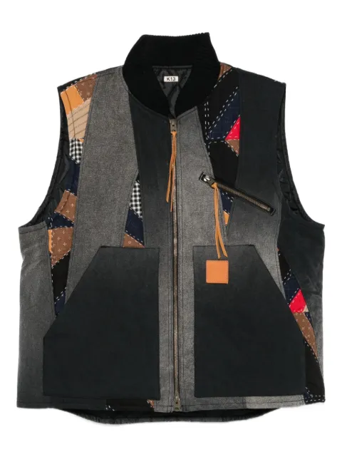 KHOKI patchwork zipped waistcoat Black 25FWV01