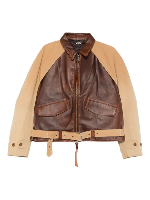 KHOKI pocketed belted leather jacket Brown 25FWJK11