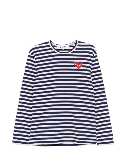 Comme Des Garçons striped heart-patch long-sleeve T-shirt Blue CU044