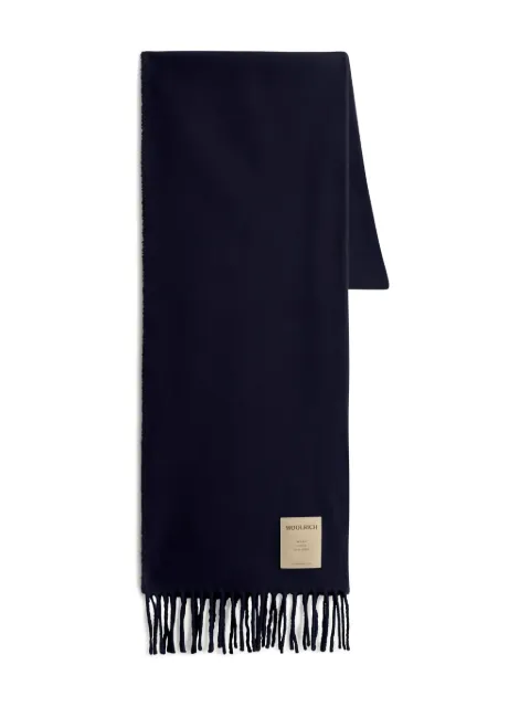 Woolrich logo-patch fringed scarf Blue CFWOAC2015MRUT5121