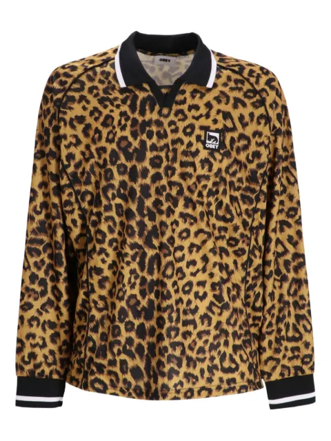 Obey animal-print Long Sleeve Polo Shirt Brown 131040059