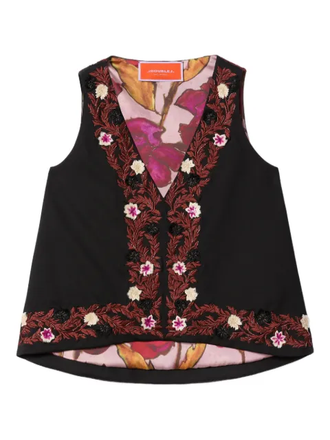 La DoubleJ Scala floral V-neck top Black TOP0181JER071SOLIDBL01