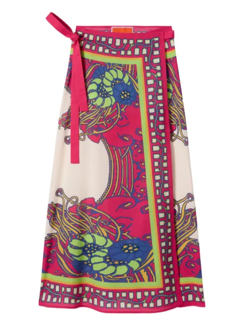 La DoubleJ Sarong floral-print midi skirt Pink SKI0122COT056LEM02PI01