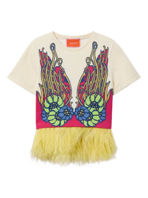 La DoubleJ La Scala floral feather T-shirt Neutrals TSH0038JER040LEM02PI01