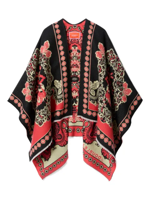 La DoubleJ Soul floral-print poncho Black SCA0059WOL025CRN03BL01