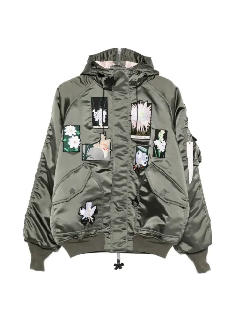 Cecilie Bahnsen floral-patch hooded bomber jacket Green N2BPATCHOS