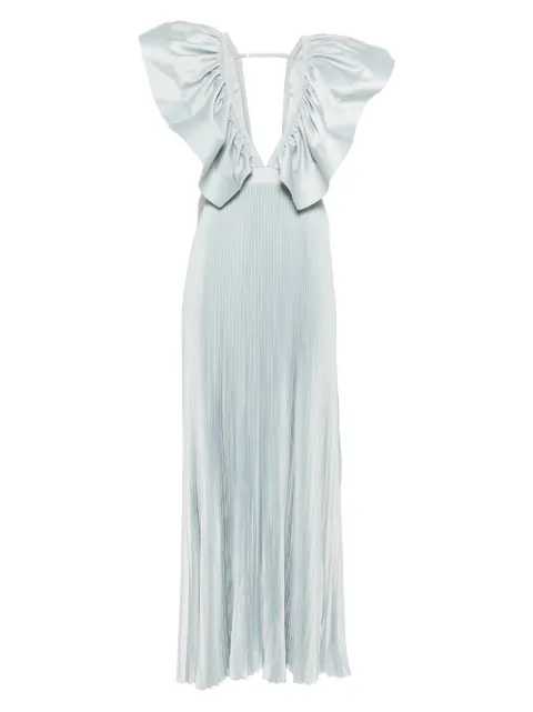 L'IDÉE Ventoux ruffled V-neck gown Blue VENTOUXGOWN