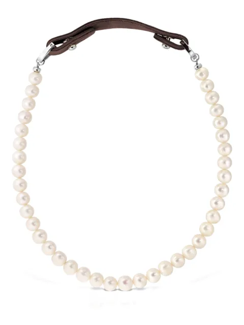 OBSIDIAN pearl leather necklace White 8001MBR