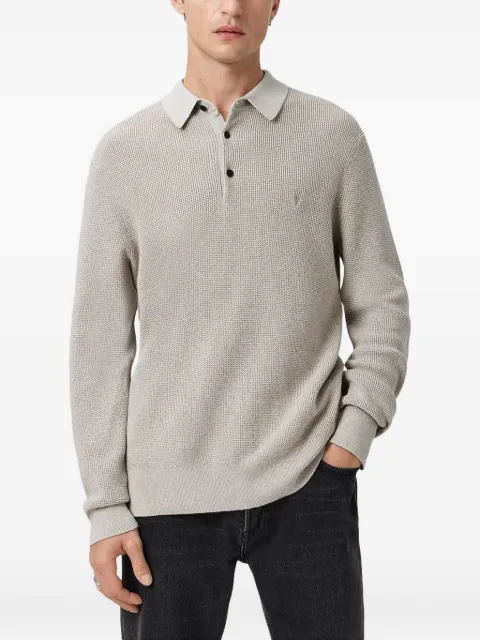 AllSaints Aspen long-sleeve polo shirt Grey M095KB