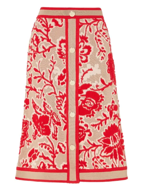 Temperley London Francis floral-pattern buttoned knit midi skirt Neutrals 25AW54922