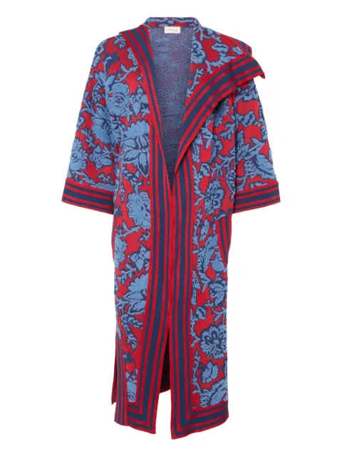 Temperley London Francis floral-pattern striped knit cape Blue 25AW54921