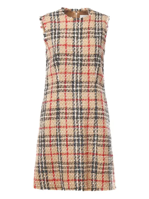 Burberry checked-pattern frayed mini dress Neutrals 8116014