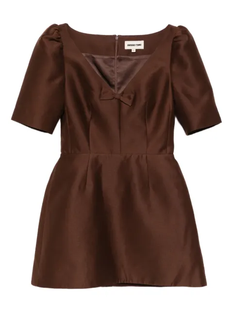 SHUSHU/TONG bow-detailing puff-sleeve dress Brown MWDEDR06SAT254BN100
