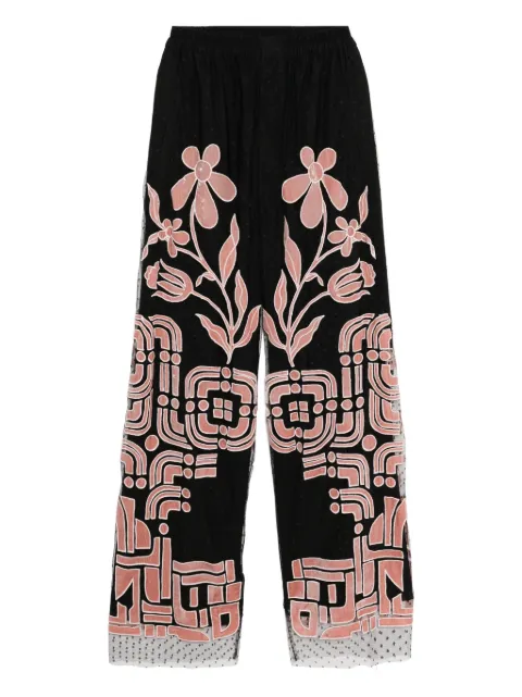 Biyan floral-embroidered trousers Black PBFW25018