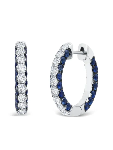 graziela 18K white gold 3 Sided sapphire and diamond hoop earrings Silver WBE105G