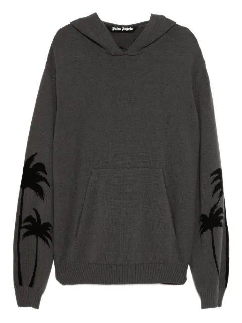 Palm Angels palm-print hooded jumper Grey PMHU026F25KNI001