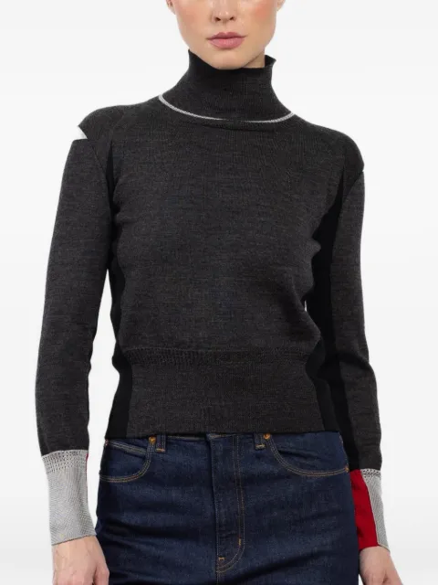 Shiro Sakai roll-neck colourblock top Grey SCCN004DKGRAYBLKPLATINUMRED