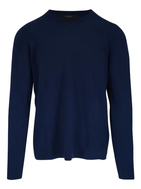 Kinross Cashmere V-neck ribbed trims sweater Blue MFSC5129