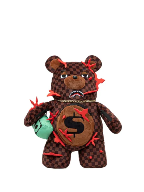 Sprayground checked-pattern bear-shape backpack Brown 910B7109NSZ