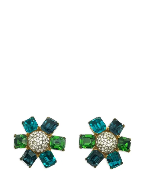 Ciner Vintage 1980s blue & green crystal flower earrings Gold JGJCINERGRERG