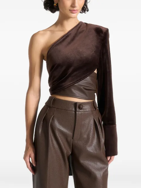 Manière De Voir Coralie one sleeve velour wrap top Brown WMN4075