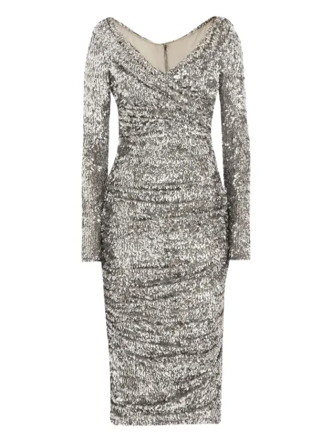 Dolce & Gabbana draped sequin midi dress Silver F60EMTFLSMC