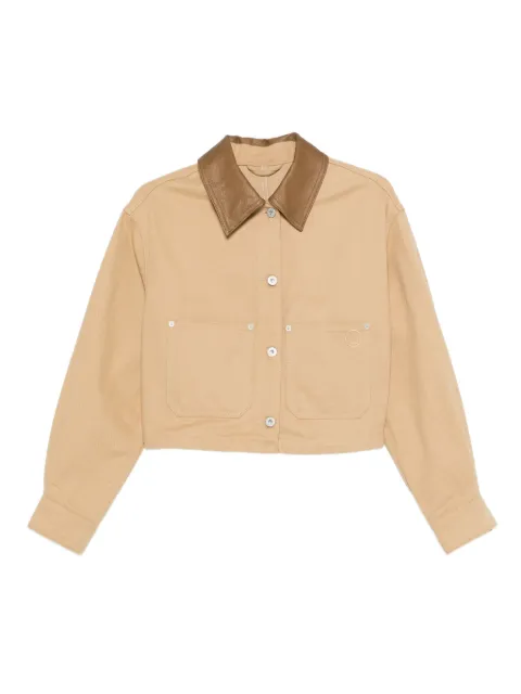HUGO contrasting-collar cropped jacket Brown 50546793