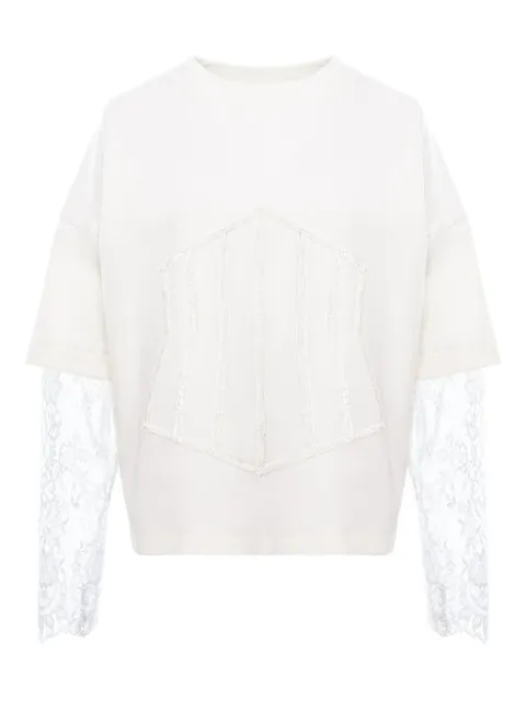 HAMZA lace-sleeve corset-detail top White VENICETOP