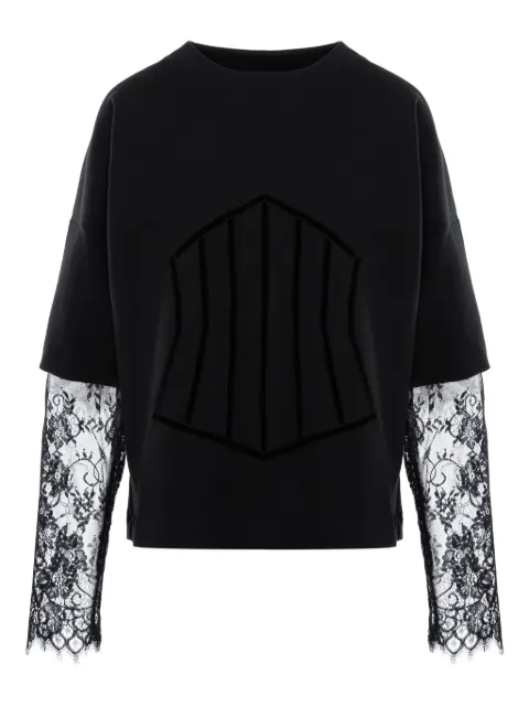 HAMZA Venice lace-sleeve panelled top Black VENICETOP