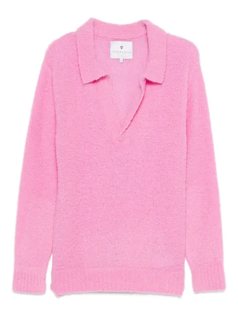 SEVEN GAUGE polo-collar V-neck sweater Pink PUL011828241