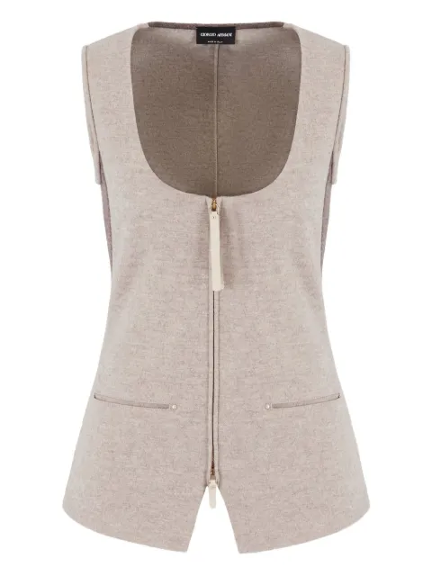 Giorgio Armani scoop-neck zip-up waistcoat Neutrals 6DAQ60AJJYZ