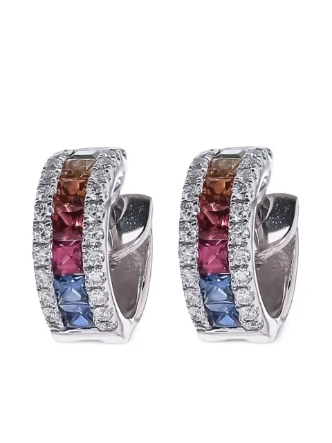 Lisa Nik 18kt white gold Rainbow Sapphire hoop earrings Silver RNBWHPWD75
